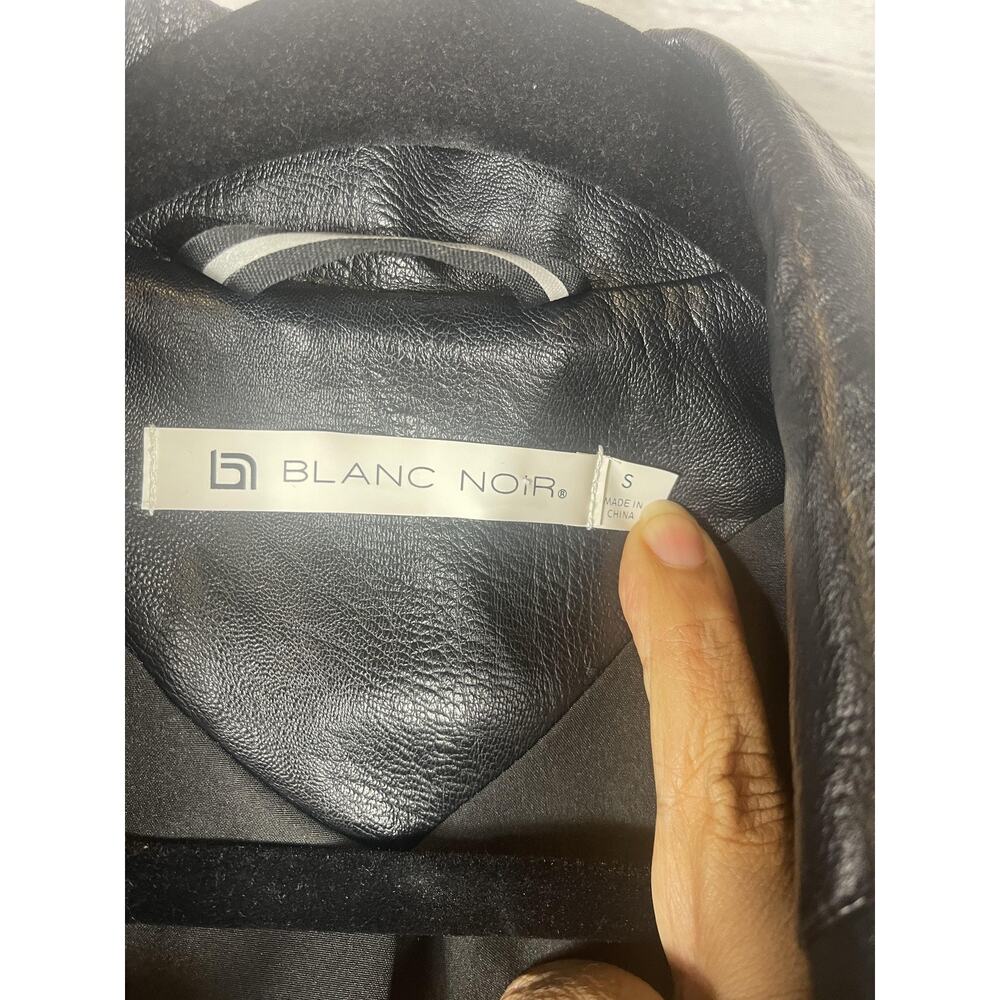 Blanc Noir Jacket Womens Small Black Faux Leather Moto Drape Open Front Quilted - Picture 4 of 12
